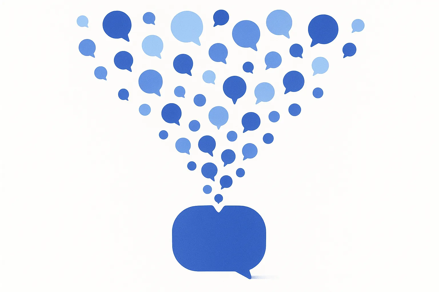 Facebook-blue comment threads collecting into a single capture point